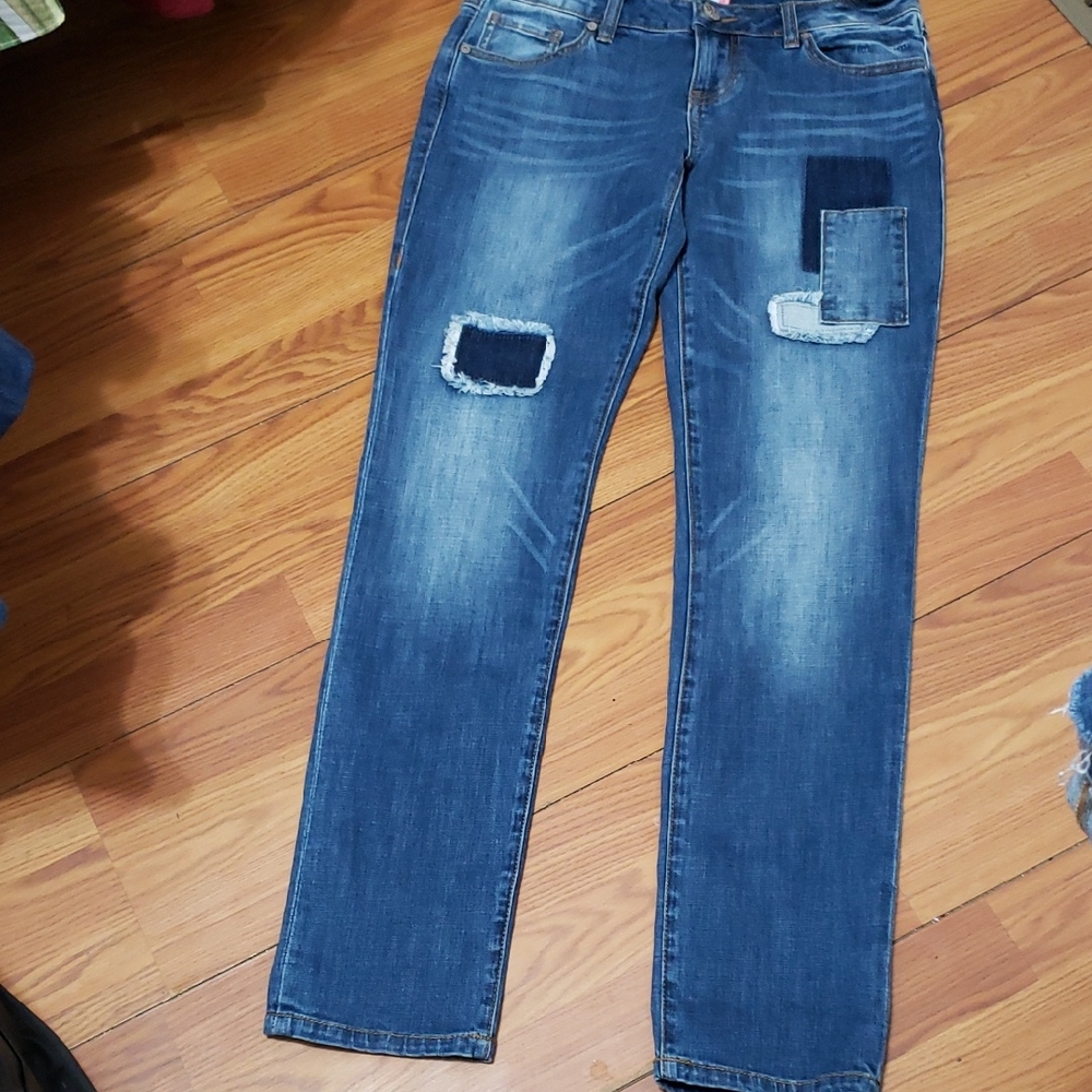 CABI SLIM‎ BOYFRIEND Blue Denim Jeans with Patchwork